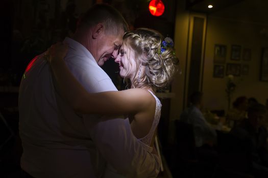 Dance of the bride with her father. Bride and father
