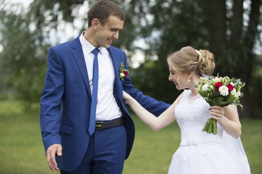 Walk of the bride and groom.Bride and groom. Wedding day