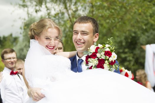 Walk of the bride and groom.Bride and groom. Wedding day