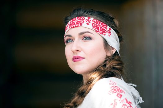 Russia, Moscow, August 27, 2017, the international festival of photography.Russian girl in national clothes