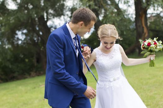 Walk of the bride and groom.Bride and groom. Wedding day