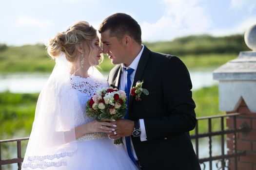 Bride and groom on a wedding walk