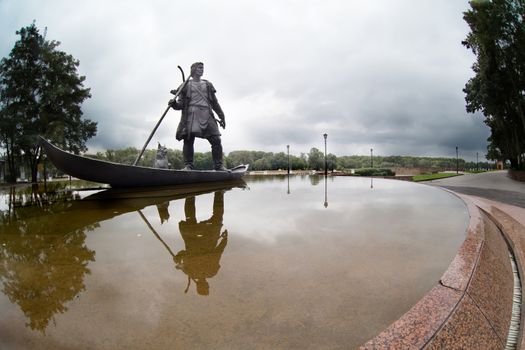 Belarus, Gomel, Central Park, September 05, 2017. Monument to the ancient inhabitant of the city of Gomel