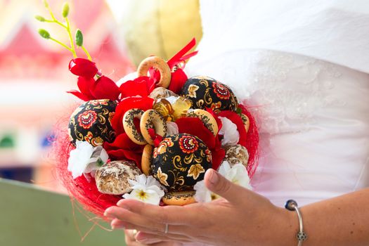 Bouquet of Russian bride. Original bouquet. Ethnic bouquet