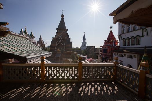 Russia, Moscow, Izmaylovsky Park, August 27, 2017. View of the Izmailovo Kremlin