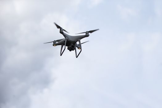 Russia, Moscow, Izmaylovsky Park, August 27, 2017. International Photo Festival.Drone helicopter.