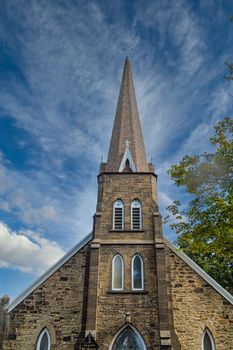 An old brown stone church in Sydney, Nova Scotia