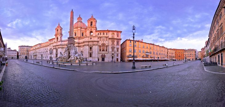 Rome. Empty Piazza Navona square fountains and church view in Rome, eternal city and capital of Italy