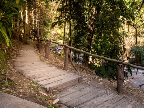 Old stone staircase, walkway steps on the mountain trail.