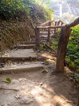 Old stone staircase, walkway steps on the mountain trail.