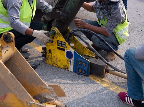 The jackhammer and drilling machine on construction site