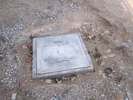 drain catch basin concrete over grass lawn in park