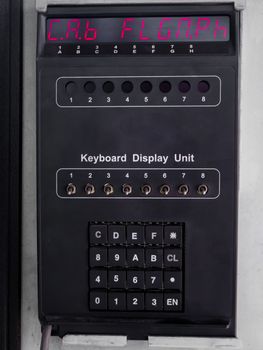 Electrical panel at a assembly line factory. Controls and switches.