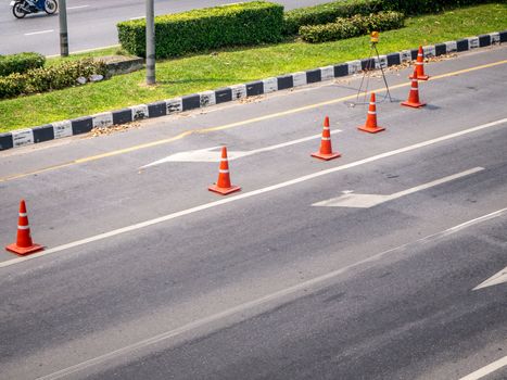 plastic road fencing on the street of a modern