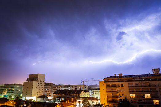 Thunderstorm at night in Bayonne, France