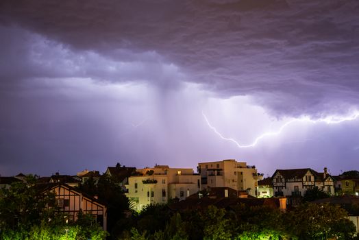 Thunderstorm at night in Bayonne, France