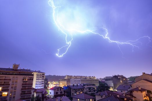 Thunderstorm at night in Bayonne, France