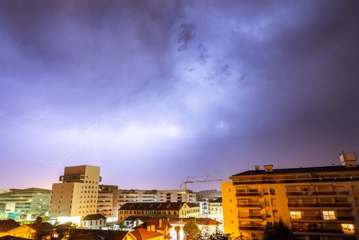 Thunderstorm at night in Bayonne, France