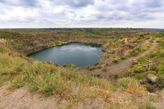 View of the radon lake, an abandoned granite quarry in which colorless radon gas can be released, which is dangerous for humans.