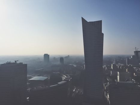 Modern corporate office skyscrapers in the city center of Warsaw, Poland, architecture and business