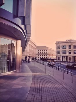 Exterior facades of classic buildings in the European city, architecture and design detail