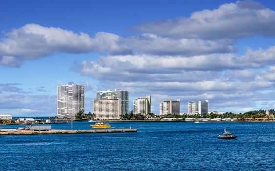 Modern condos around the harbor of Port Everglades in Fort Lauderdale Florida