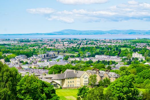 The cityscape of Lancaster, with Morecambe Bay viewed from the Ashton Memorial