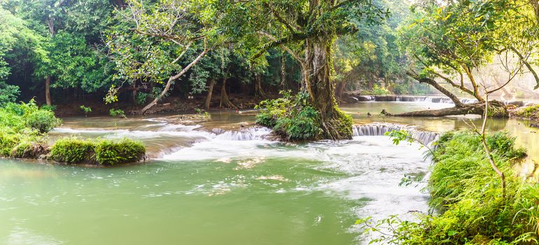 Panorama Waterfall in tropical forest at Waterfall Chet Sao Noi in National park Saraburi province, Thailand