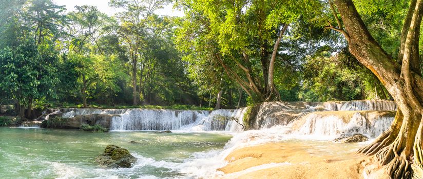 Panorama Waterfall in tropical forest at Waterfall Chet Sao Noi in National park Saraburi province, Thailand