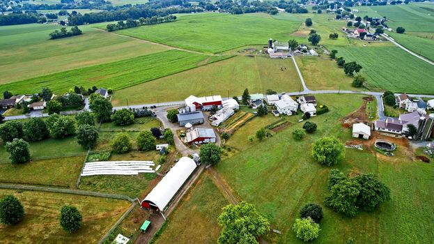 Aerial View of Amish Farms on a Sunny Summer Day