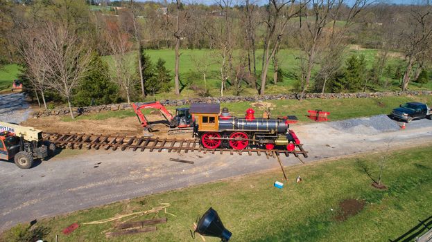 Elizabethtown, PA - April 2019: Abe Lincoln Funeral Train Being Loaded onto the Track