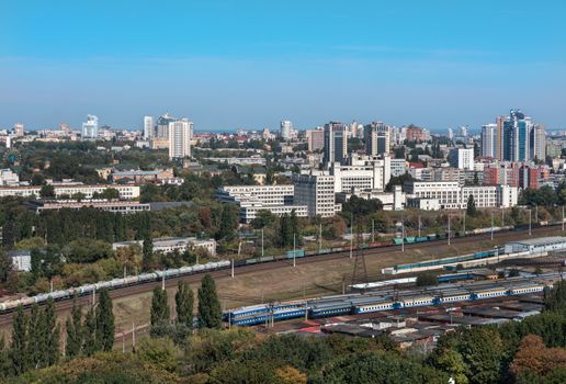 Kiev, Ukraine, picturesque view of the railway junction, the Polytechnic Institute and the residential area from a bird's eye view.