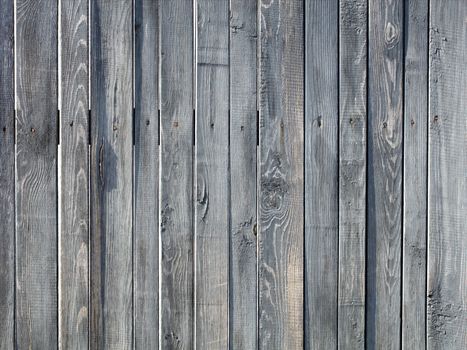 Weathered old gray wooden fence nailed with rusty nails