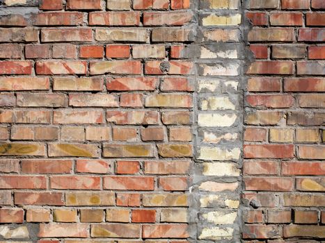 Red-brown old brick walls with a shabby structure. The horizontal wide background is briskwall and the vertical white insert. Grungy red brick empty wall texture. Abstract web banner. The worried surface of the stone wall.