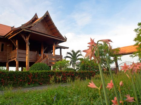 Thai style Wooden House in the countryside