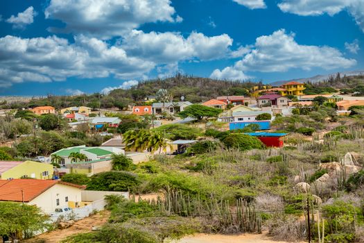 Colorful houses on the arid, yet tropical island of Aruba