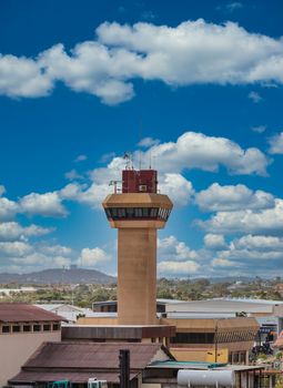 Control Tower at Small Airport Under Sky in Aruba