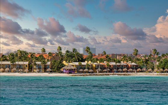 Resorts and tropical condos on the beach of Aruba