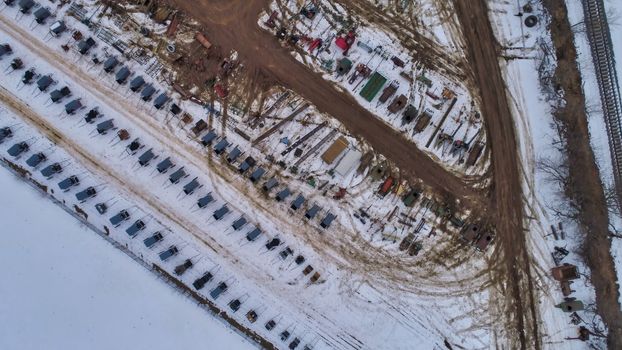 Aerial View of an Amish Winter Mud Sale in the Mud as seen by a Drone