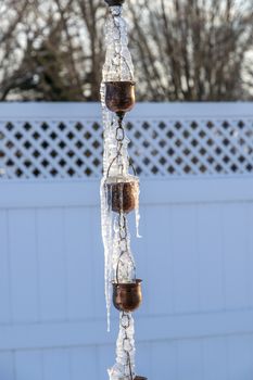 Frozen Water going down a Rain Drain Gutter