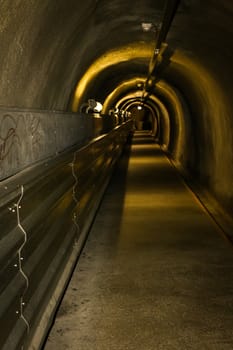 Dark light in the tunnel construction work at Night