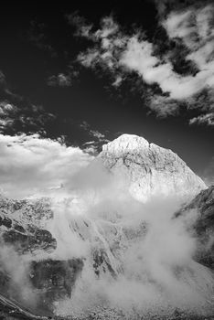 Mountain Peak Above Clouds. Black and White Monochrome Fine Art Photography.