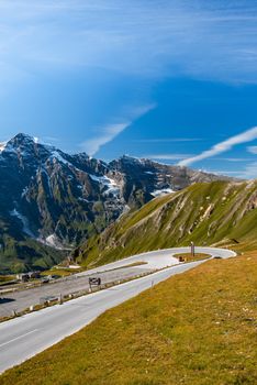 Curvy Panoramic High Alpine Road in Glossglockner, Austria at Autumn Season.