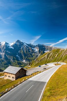 Scenic and Panorami High Alpine Road in Austria Alps.