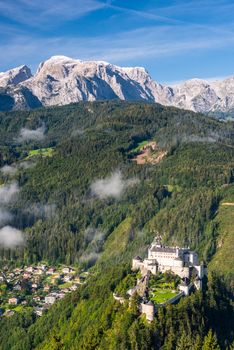 Hohenwerfen Castle in Austria near Salzburg. Castle on Hilltop in Alps.