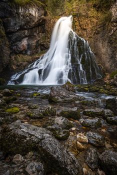 Golling Waterfall in Natural Autumn Light. Austria. Long Exposure Photography.