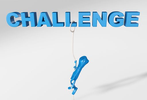 3d rendering of a telephone character aiming to overcome a challenge climbing on a rope