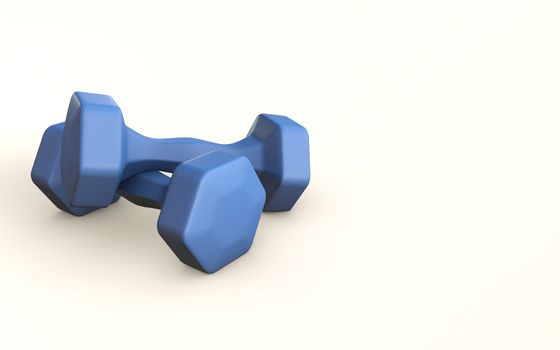 Blue colored rubber covered Dumpel training fitness 3d rendered concept isolated on white