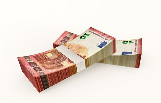 3d rendering Two wads of money european union euros. Money business budget investment tool concept. Eurozone strength, being rich wealthy concept. 3D rendered isolated on white background.