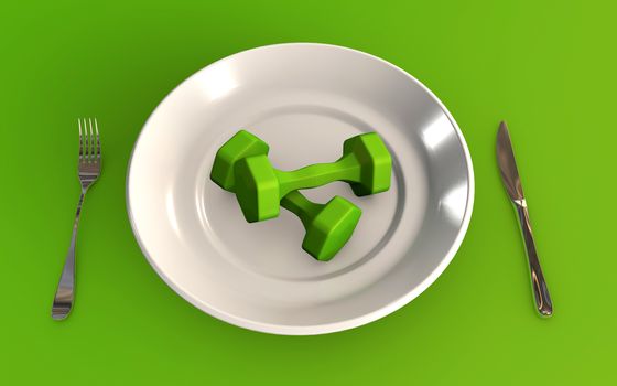 Training hard instead of eating 3d rendered concept isolated on green background